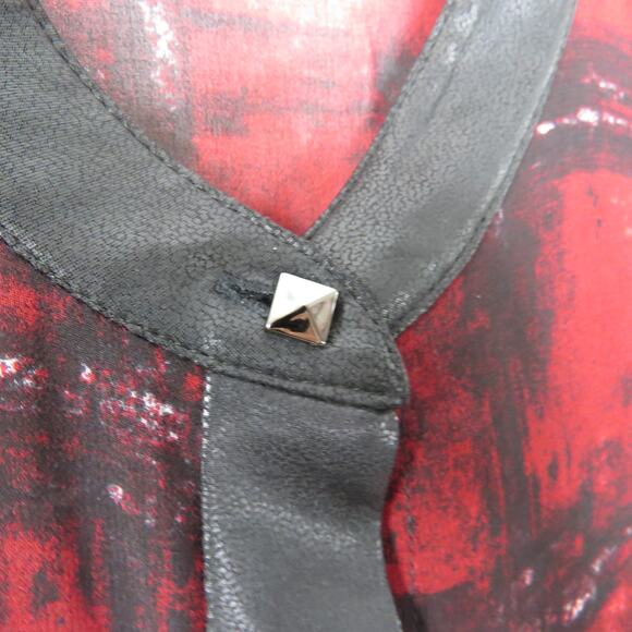 Rock & Republic Sleeveless Mesh Blouse Red & Black Plaid Edgy Button Up Medium - Picture 6 of 9